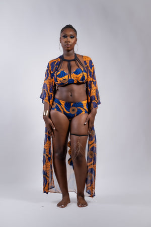 Ouvrir l&#39;image dans le diaporama, Tijani - Maillot de bain 2 pièces &amp; kimono - Wax africain
