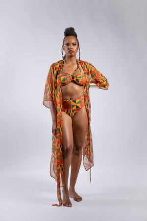 Ouvrir l&#39;image dans le diaporama, Kenty - Maillot de bain 2 pièces &amp; kimono - Wax africain
