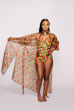 Doudou - Maillot de bain 1 pièce & kimono - Wax africain